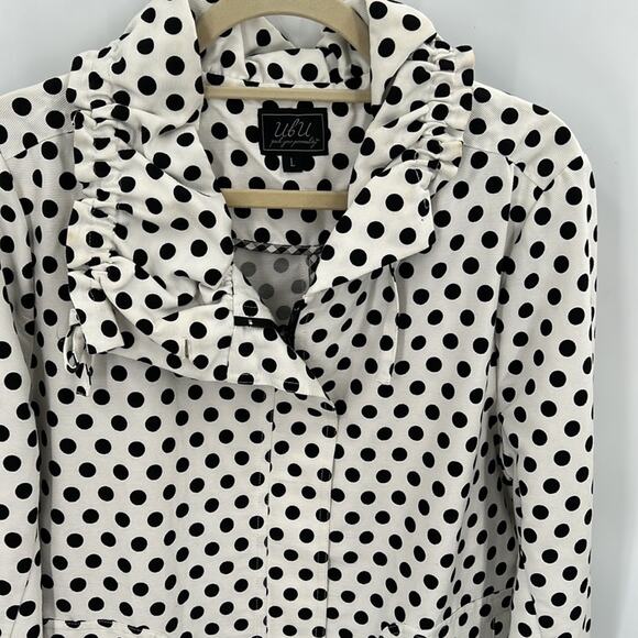 UBU Women's Black & White Polkadot Zip Top/Jacket/Blazer Size Large - Picture 2 of 15